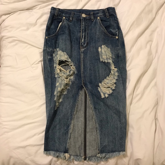 One Teaspoon Cadillac denim midi slit skirt 24 25 - Picture 2 of 5